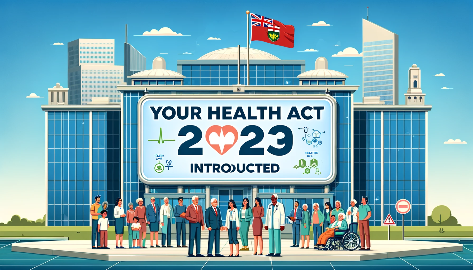 DALL·E 2023 12 24 02.20.35 Illustration representing the introduction of the Your Health Act 2023 by the Ontario government in a 16 9 resolution